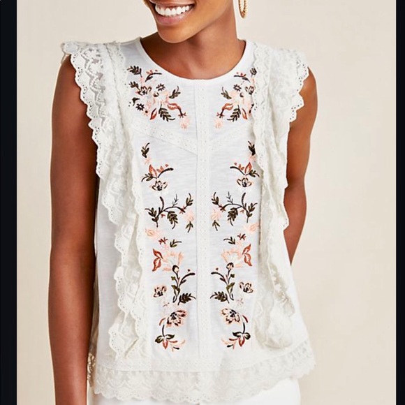 Anthropologie Tops - NWT Anthropologie Bette Ruffled Embroidery Blouse